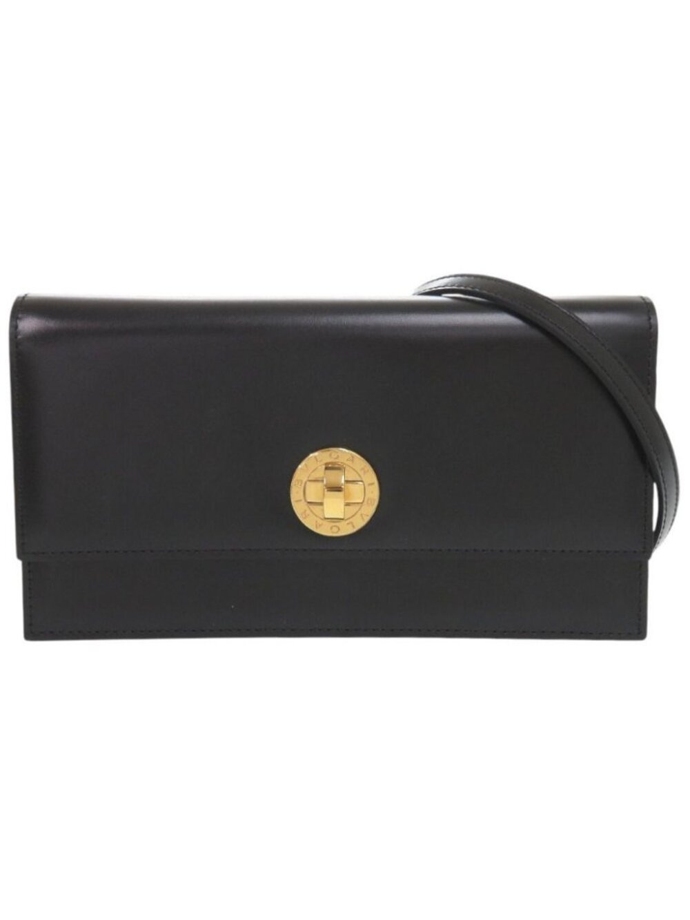 Bvlgari Logo Leather Black 2-Way Shoulder Bag Clutch